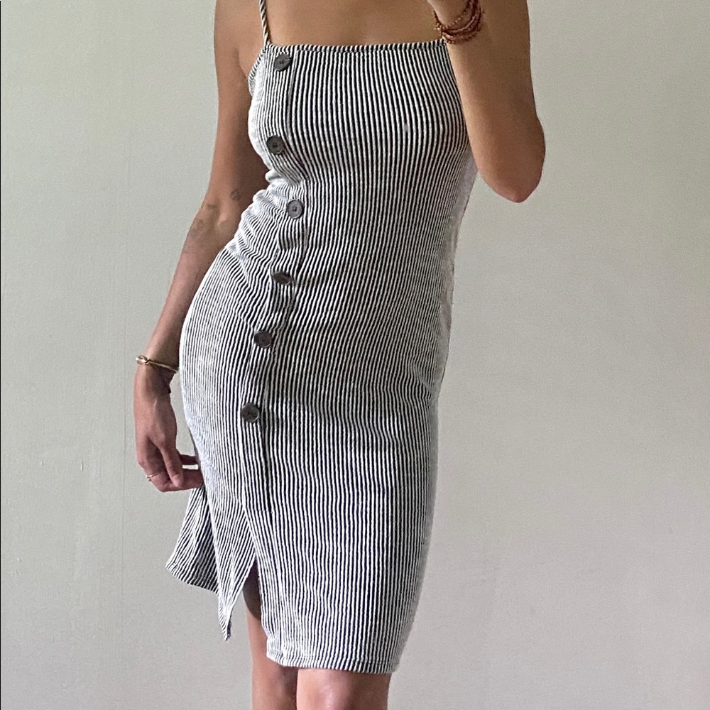 NEVER WORN striped midi dress with leg slit
